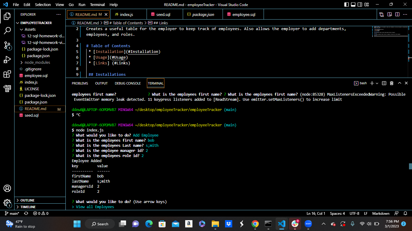 GitHub - turnerjeniah8/employeeTracker