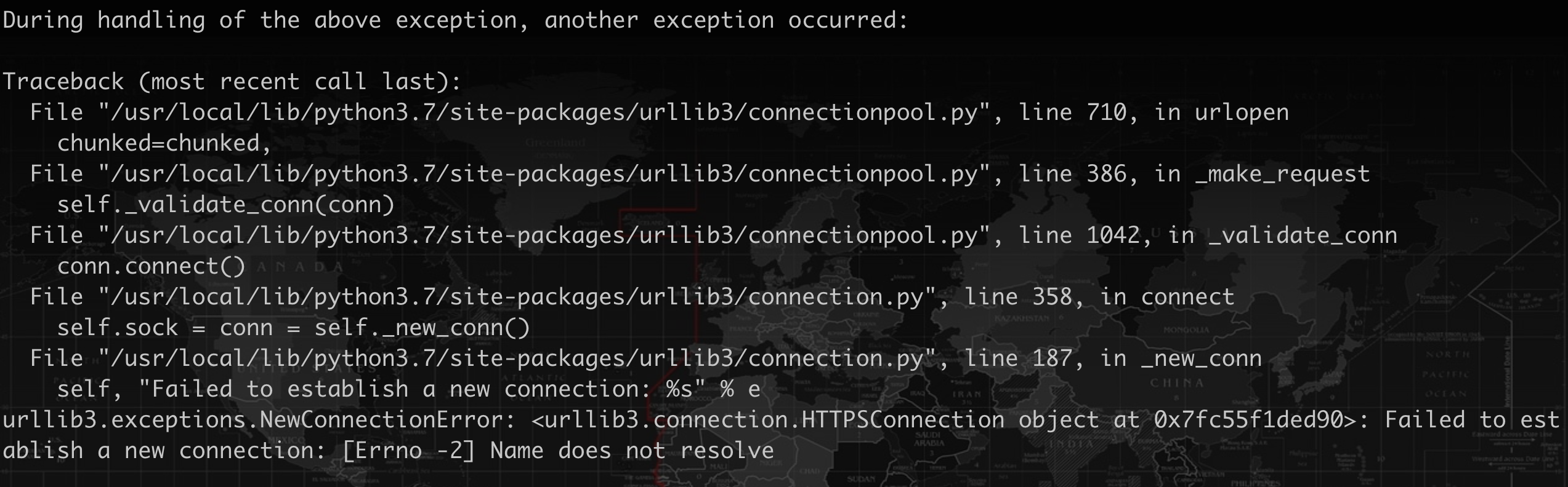 Failed to establish a new connection errno 2 name does not resolve