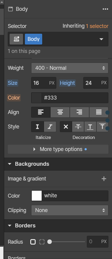 A DEV mode editor that gives instant access to all css properties like ...