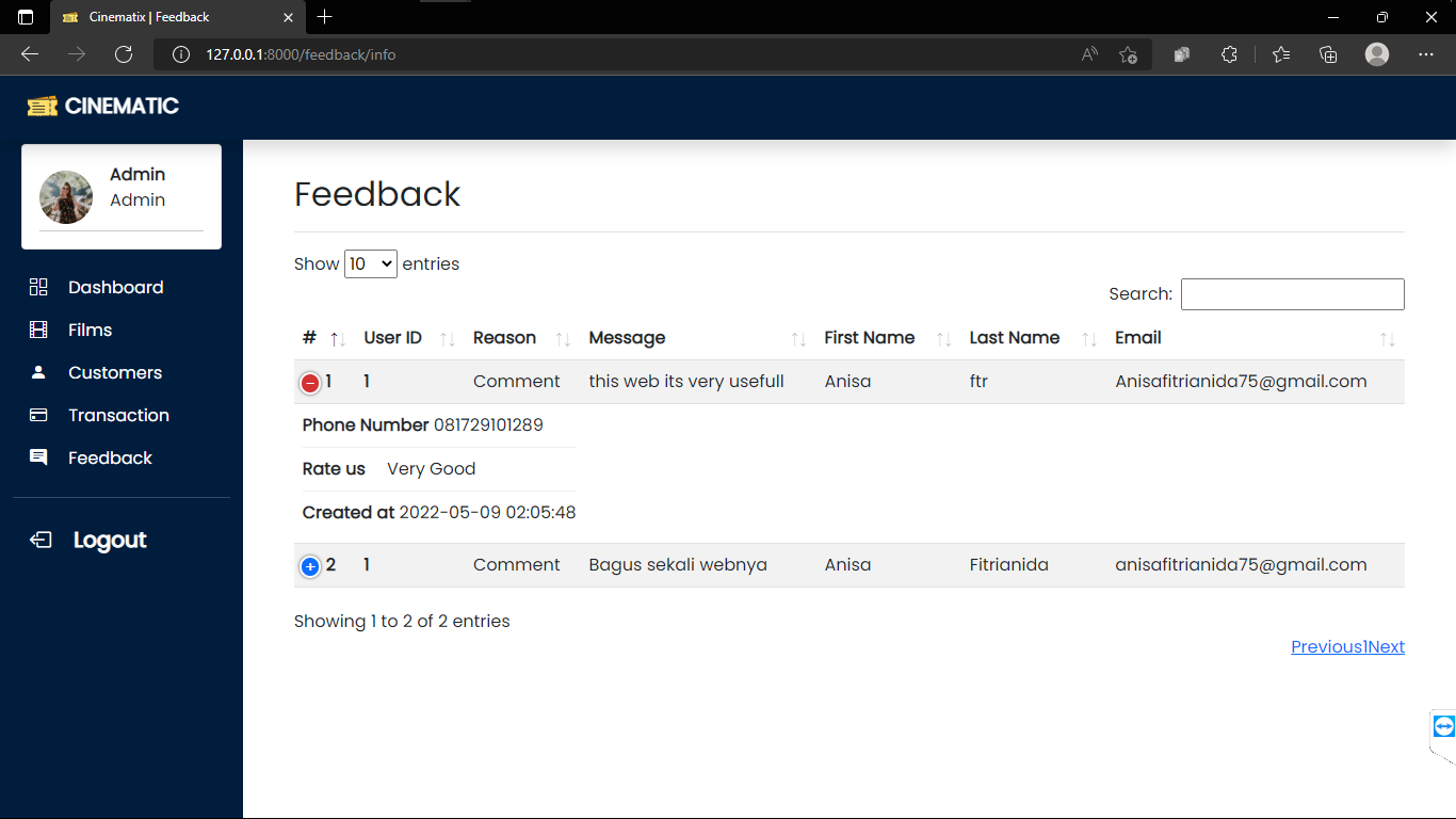 ADMIN_Tampilan Feedback