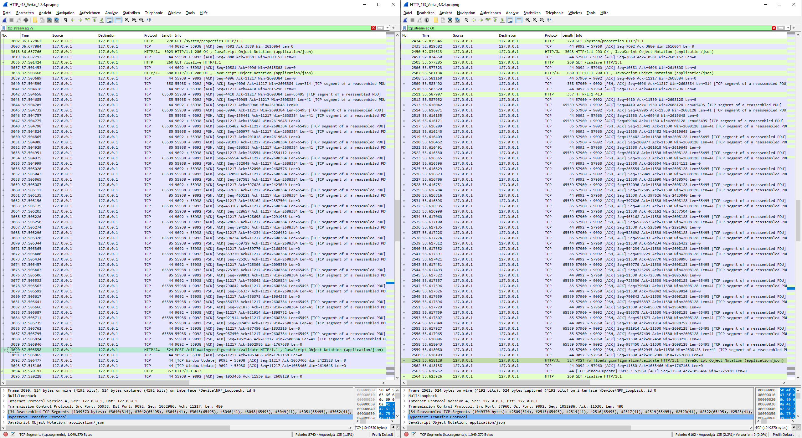 Changed network communication in case of HTTP response code 413 after