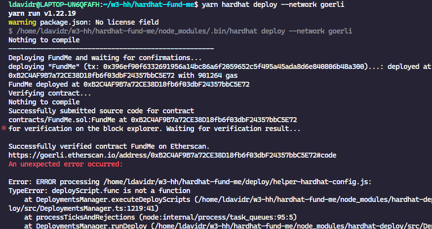 Issue on lesson 7 HardHat Fund Me · smartcontractkit full-blockchain ...