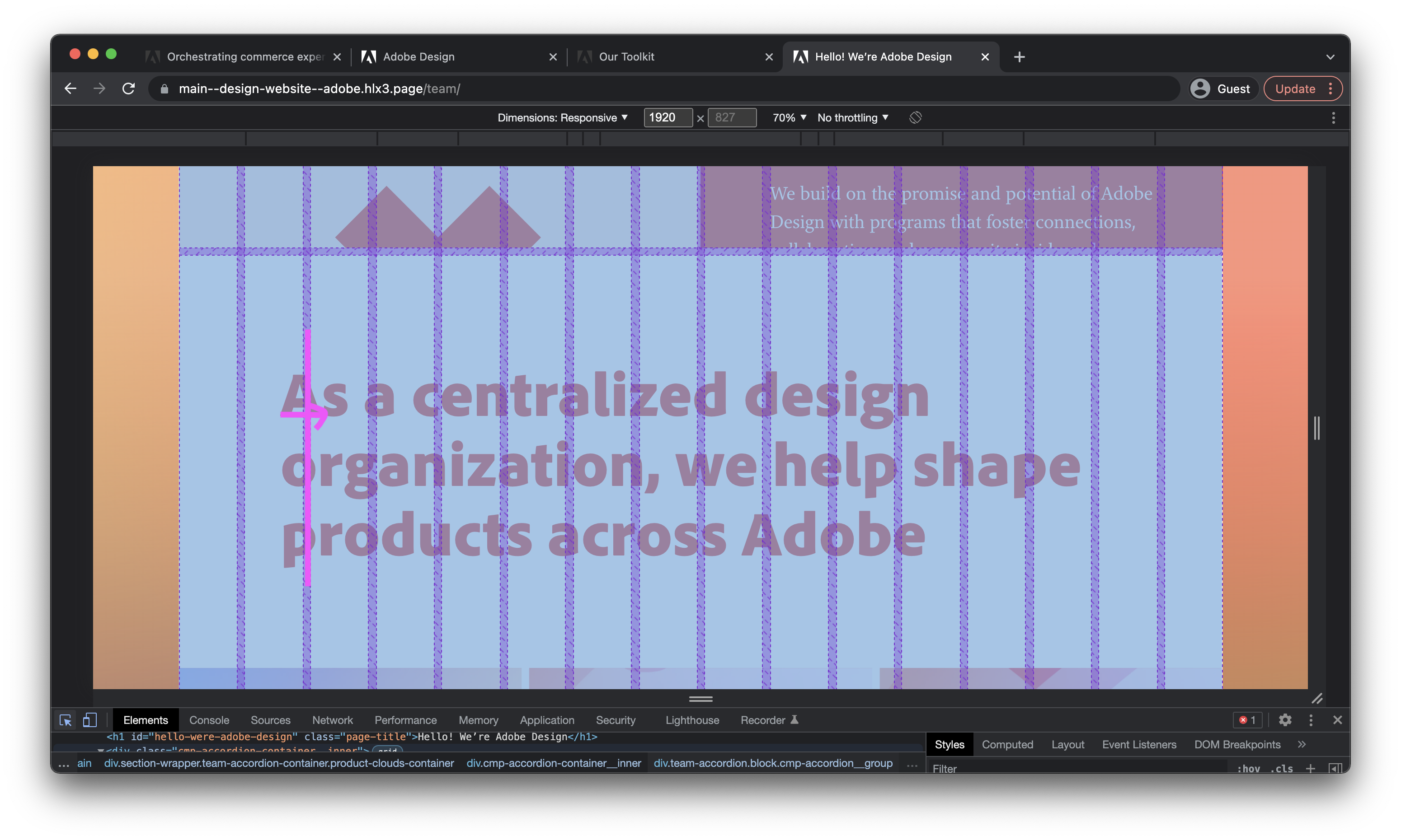 On the Team page, align 'callout' block with intro text on desktop · Issue 207 · adobe/design