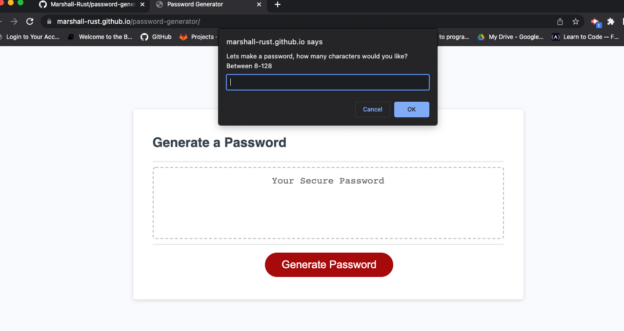 Github Marshall Rust Password Generator Homework For Week 3 Github Marshall Rust Password Generator Homework For Week 3
