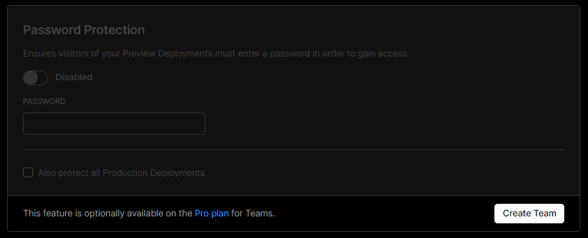 Can't turn off password protection for old application · vercel ...