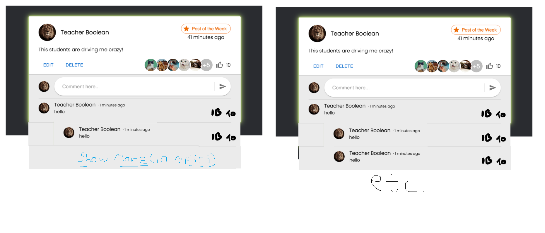 comment on comments wireframe