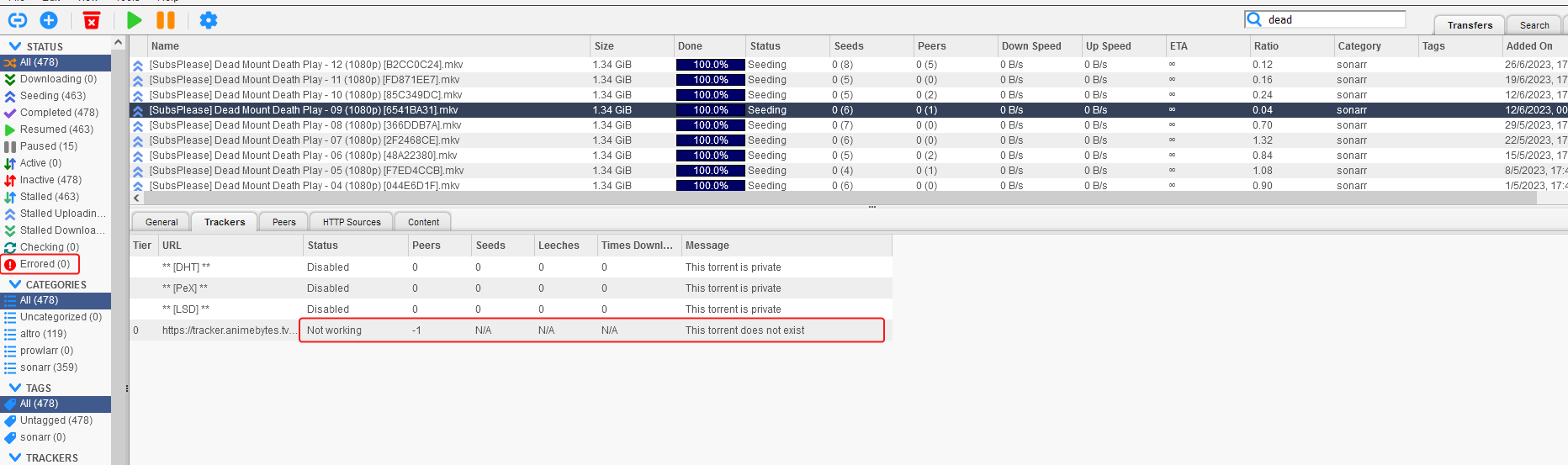 Highlight torrents with no working trackers/Tracker status column