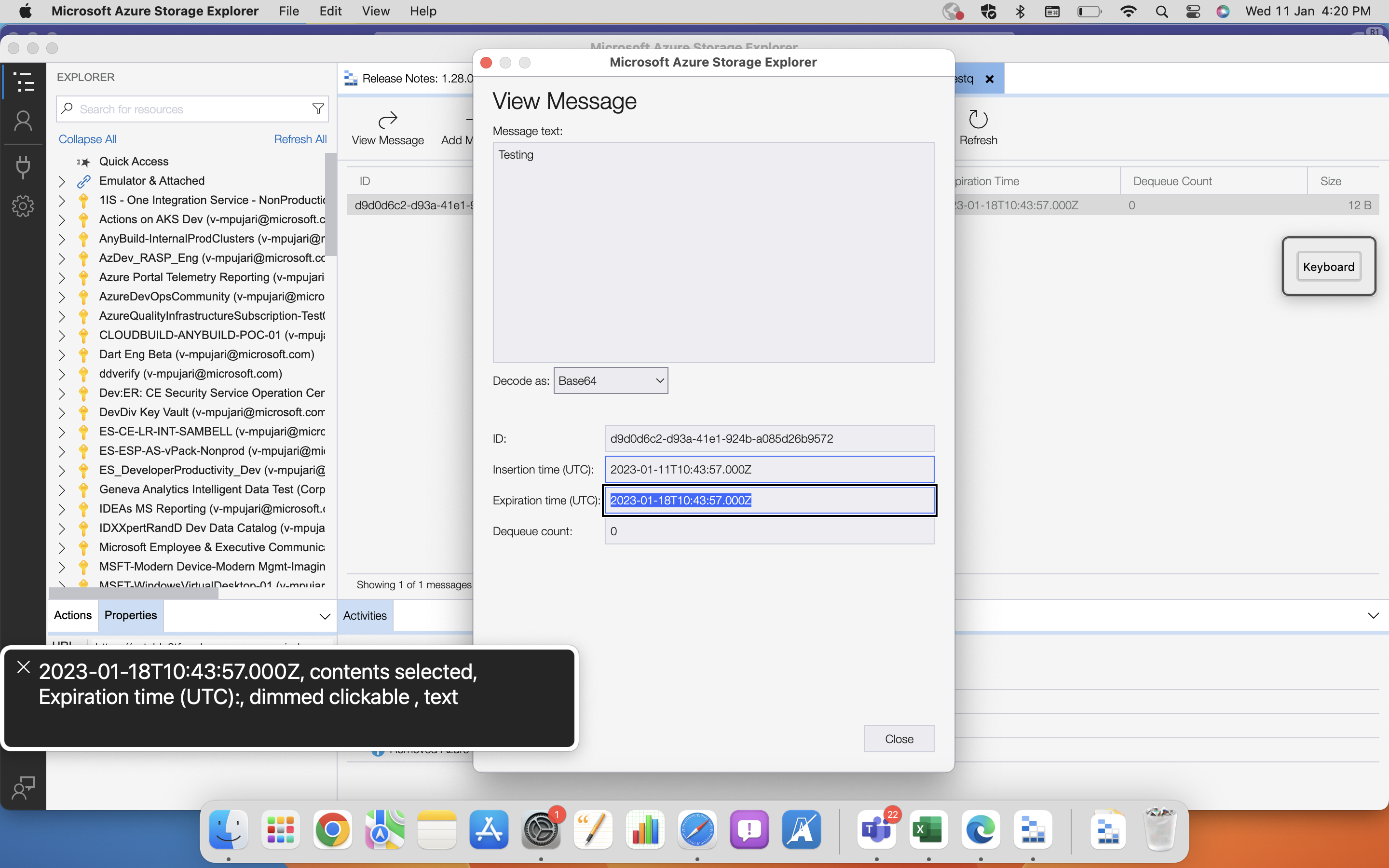 A11y_Azure Tools Storage Explorer_Queues_ViewMessage_Screenreader