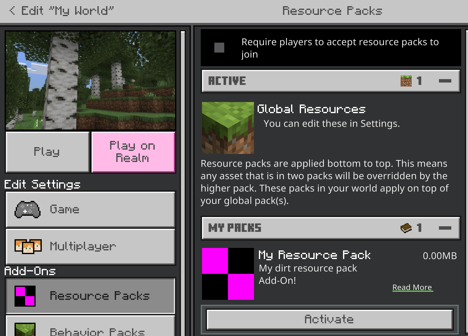 Followed instructions resource pack not showing up · Issue 301