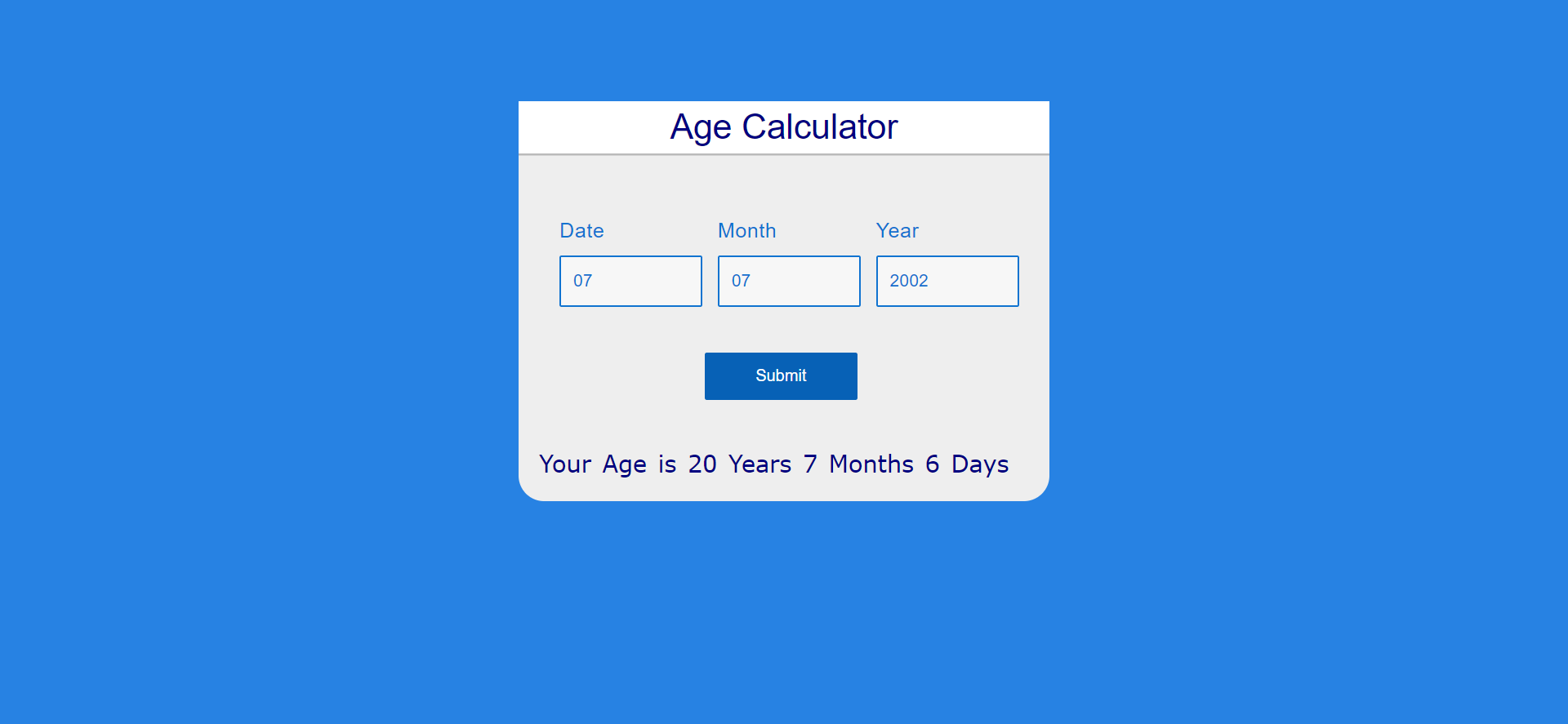 GitHub - rajkumarpawar07/Age-Calculator: Accurate age calculator using ...