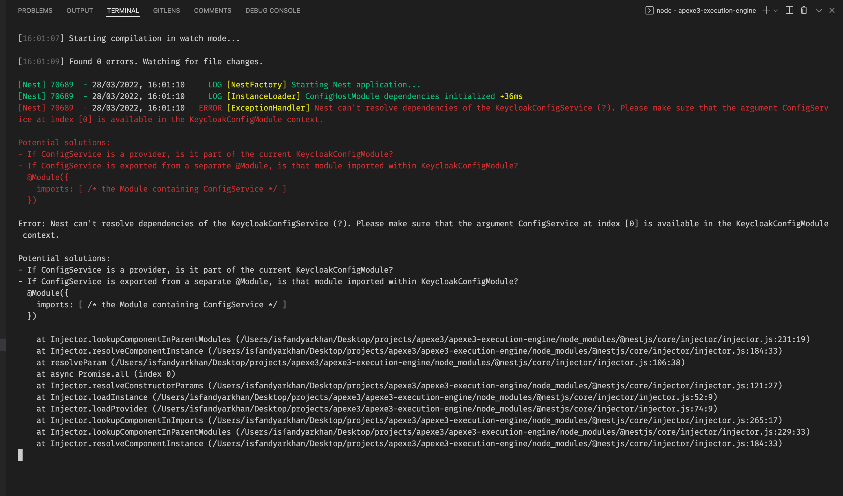 Nest can't resolve dependencies of the KEYCLOAK_CONNECT_OPTIONS ...