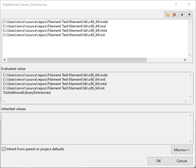 Help linking against the Filament release files in Visual Studio ...