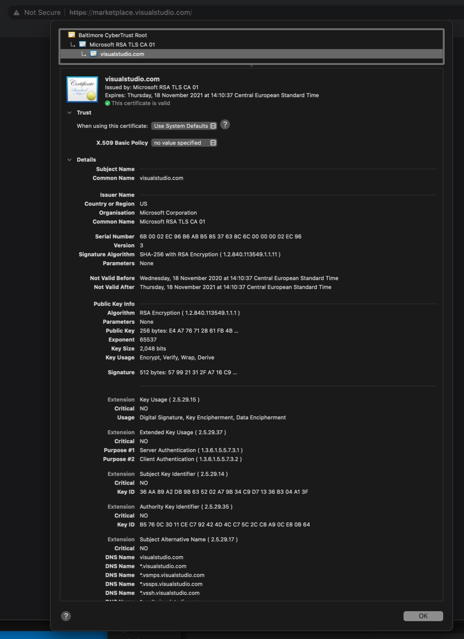 [macOS Big Sur] Cannot connect to Extensions Marketplace, ERR_CERT ...