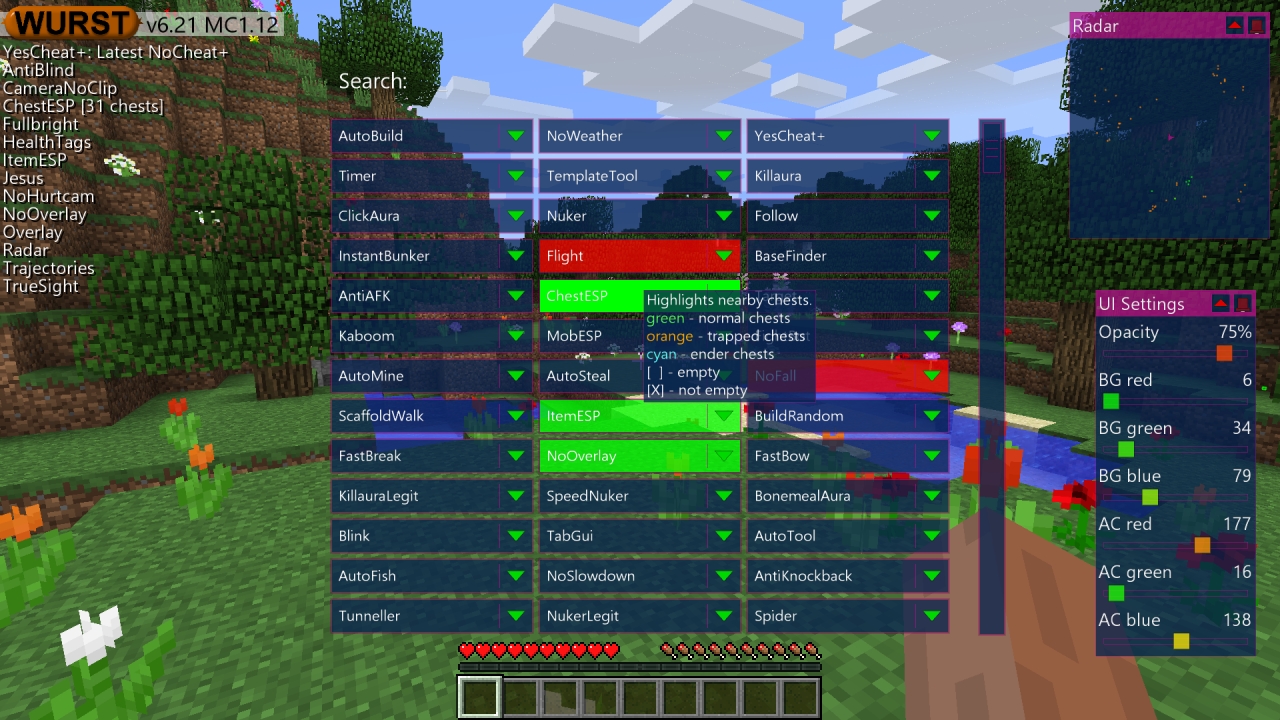 Wurst 6.21 - Radar, Realms, Better GUI