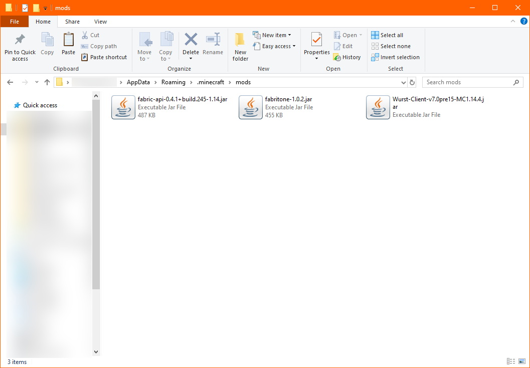 .minecraft/mods folder with Fabritone and Wurst