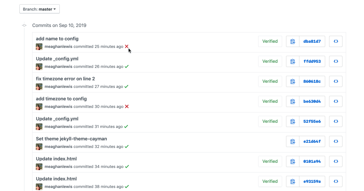 Click the status indicator next to you commit to view the details of your checks run.