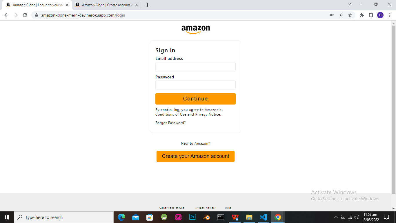Login page