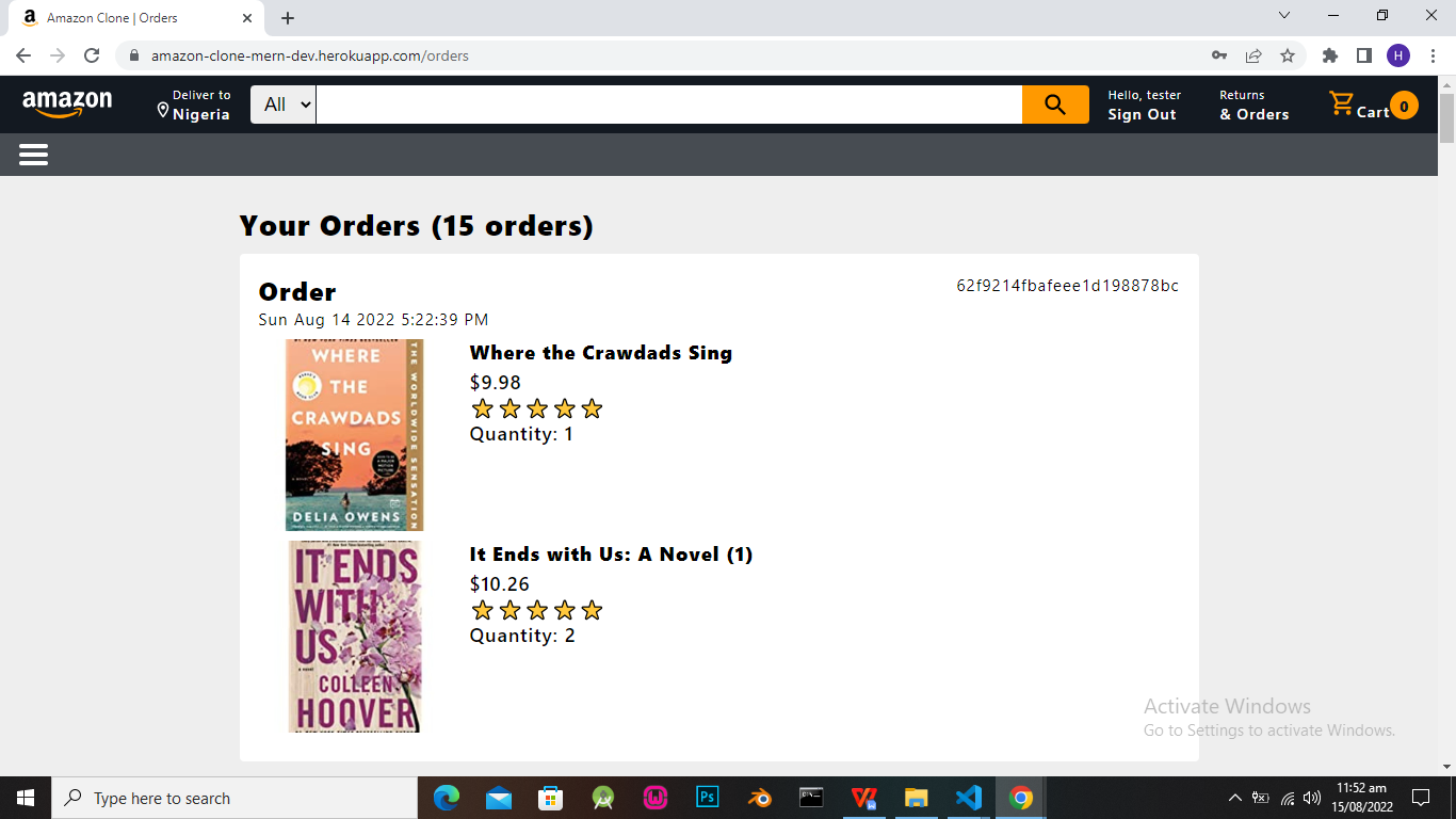 Orders page