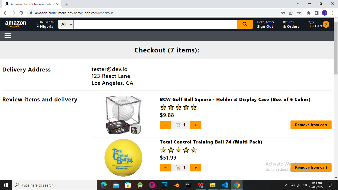 Checkout product list