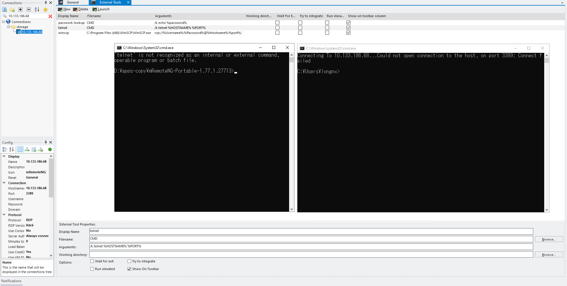 external tools not work from mremoteng although it works well