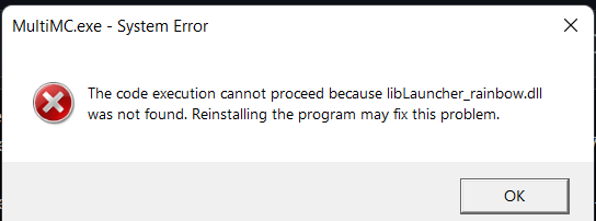 Can't open Multimc if it is on my desktop, as it says "The code ...