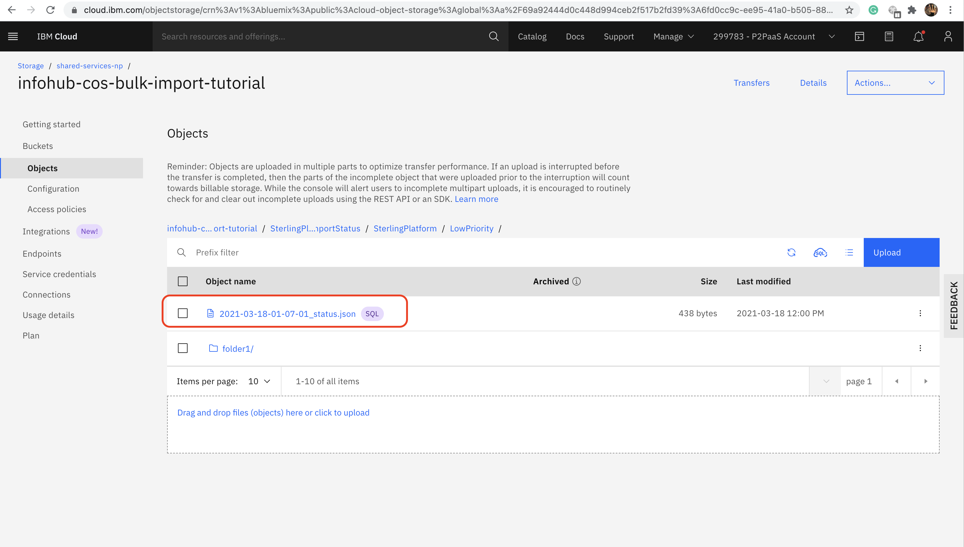 Download status file from bucket