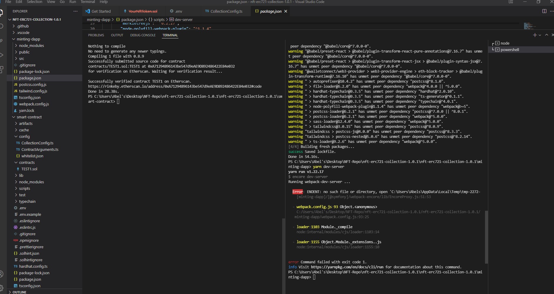 Yarn devserver failed · Issue 122 · hashlipslab/nfterc721