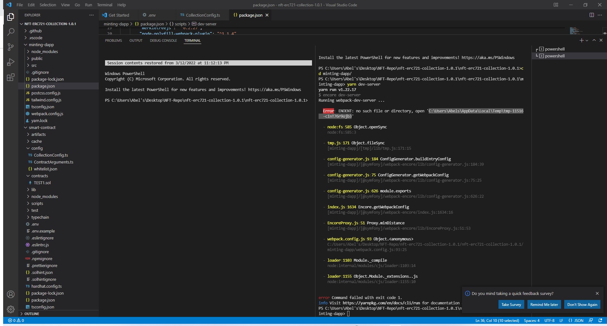 Yarn devserver failed · Issue 122 · hashlipslab/nfterc721