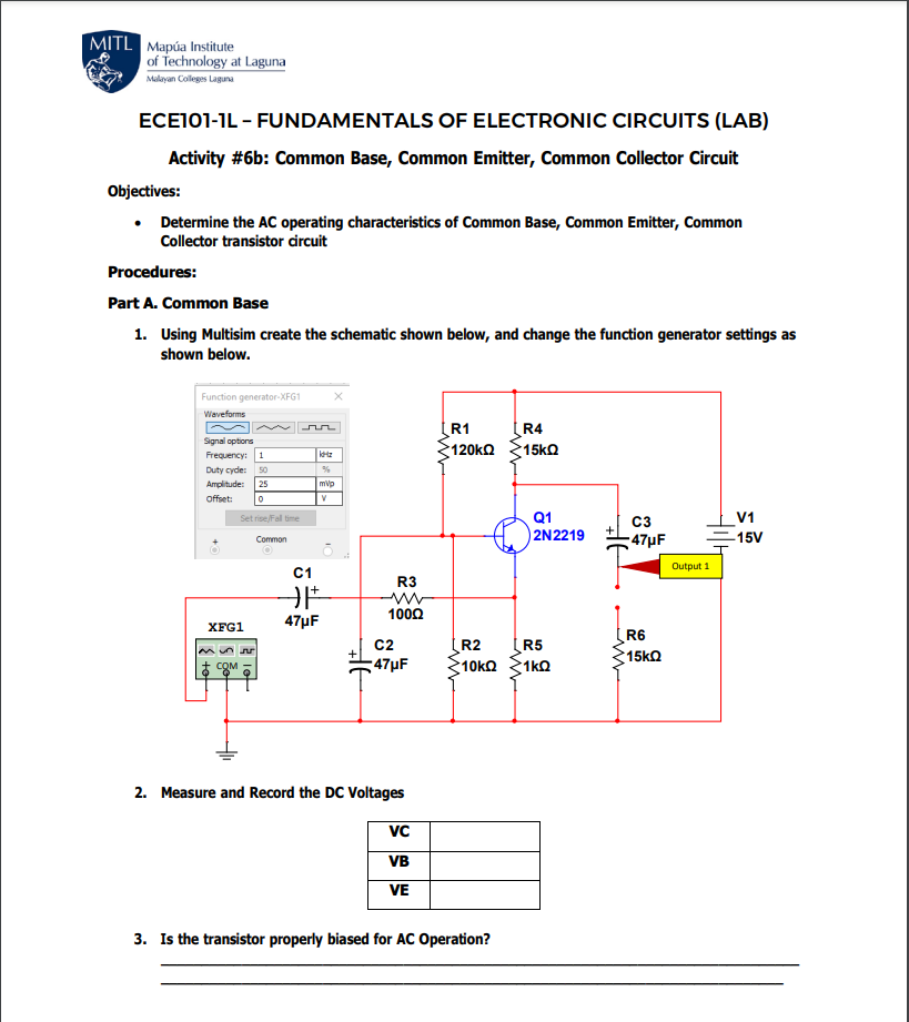 GitHub JvMapote/ELECTRONICCIRCUITS_Activity6 Transistor Biasing and