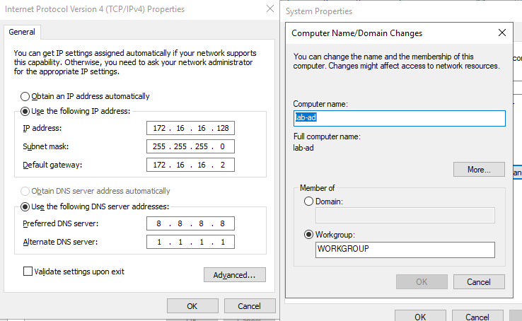 staticIP and rename computer