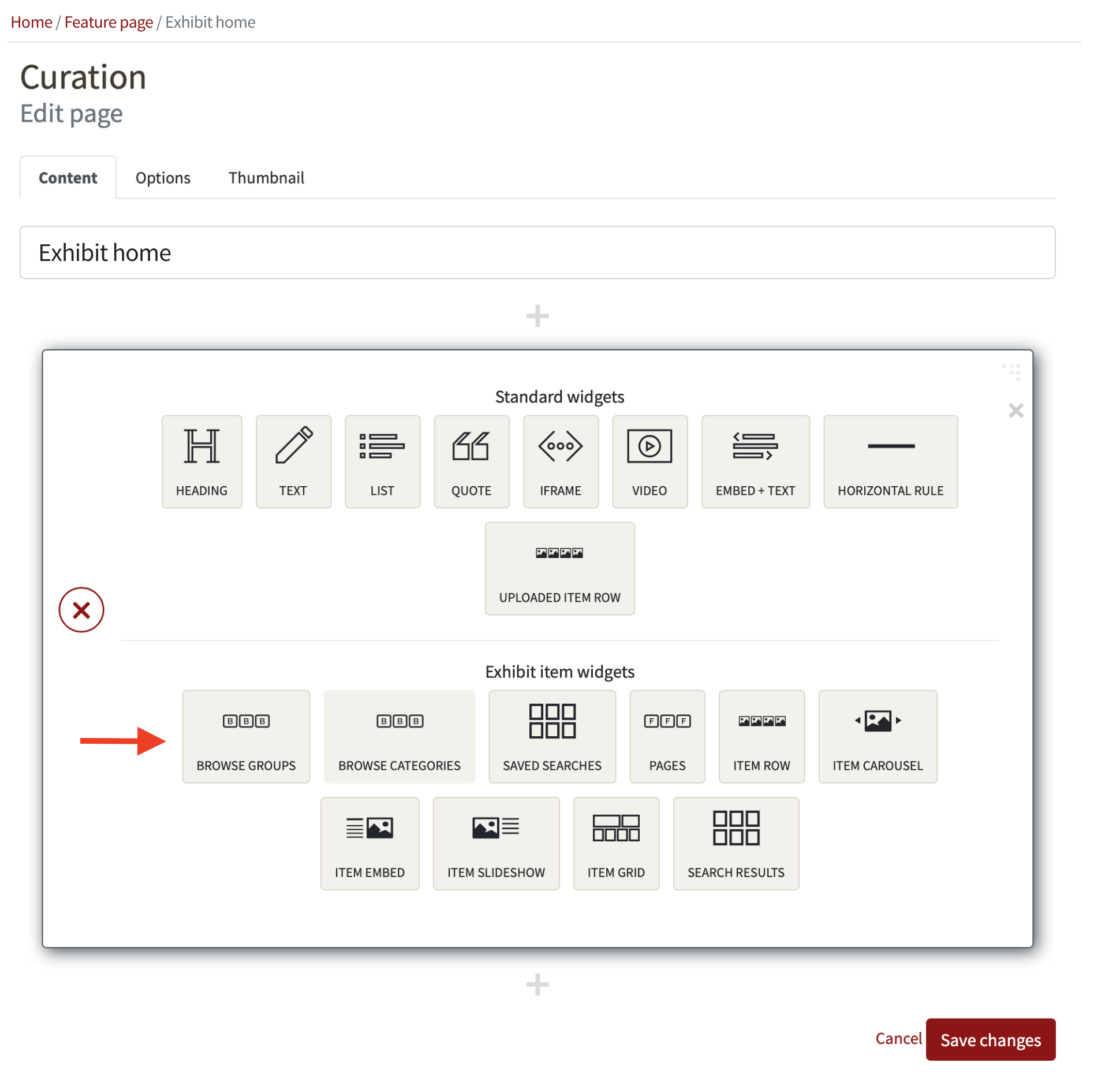 Add a Browse Groups widget to Exhibit item widgets · Issue #2568 ...