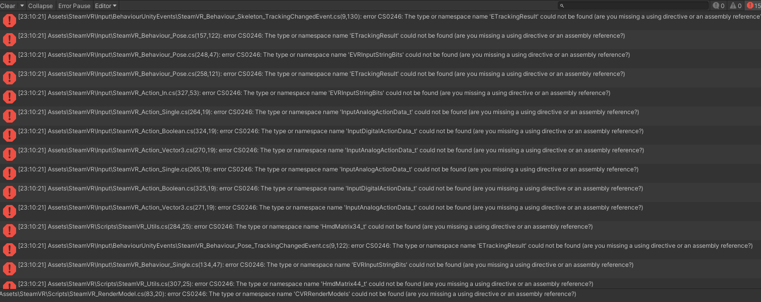 Unity 2021.2.6f1 gives several errors · Issue #1001 · ValveSoftware ...