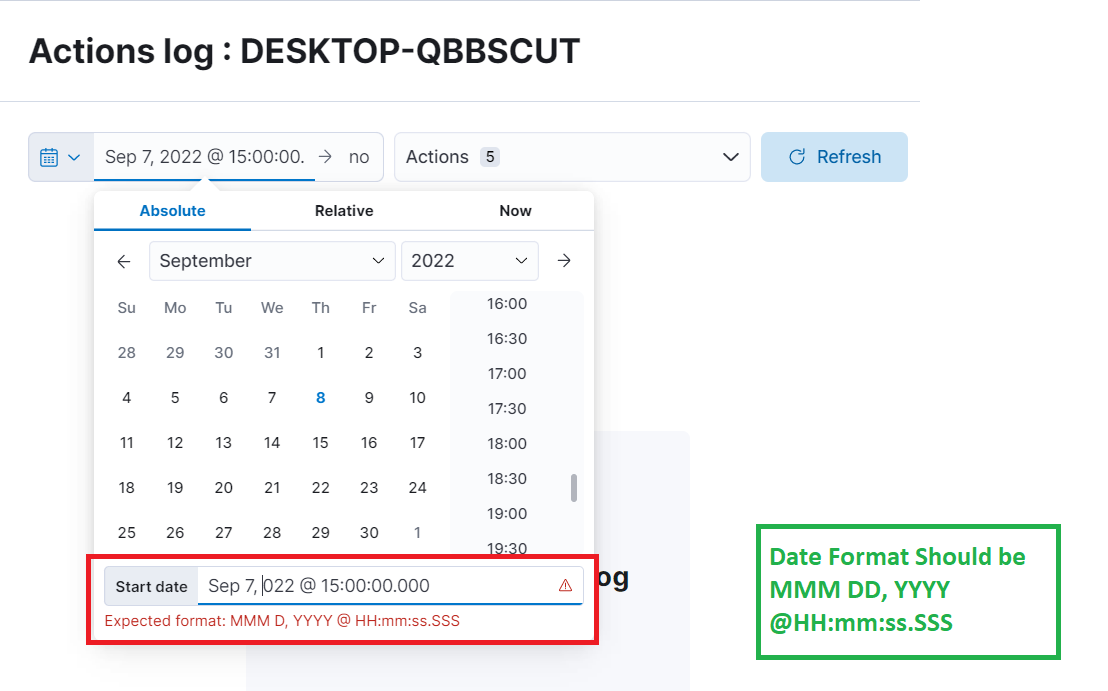 [Security Solution] Date Format should be correct under Action Log ...