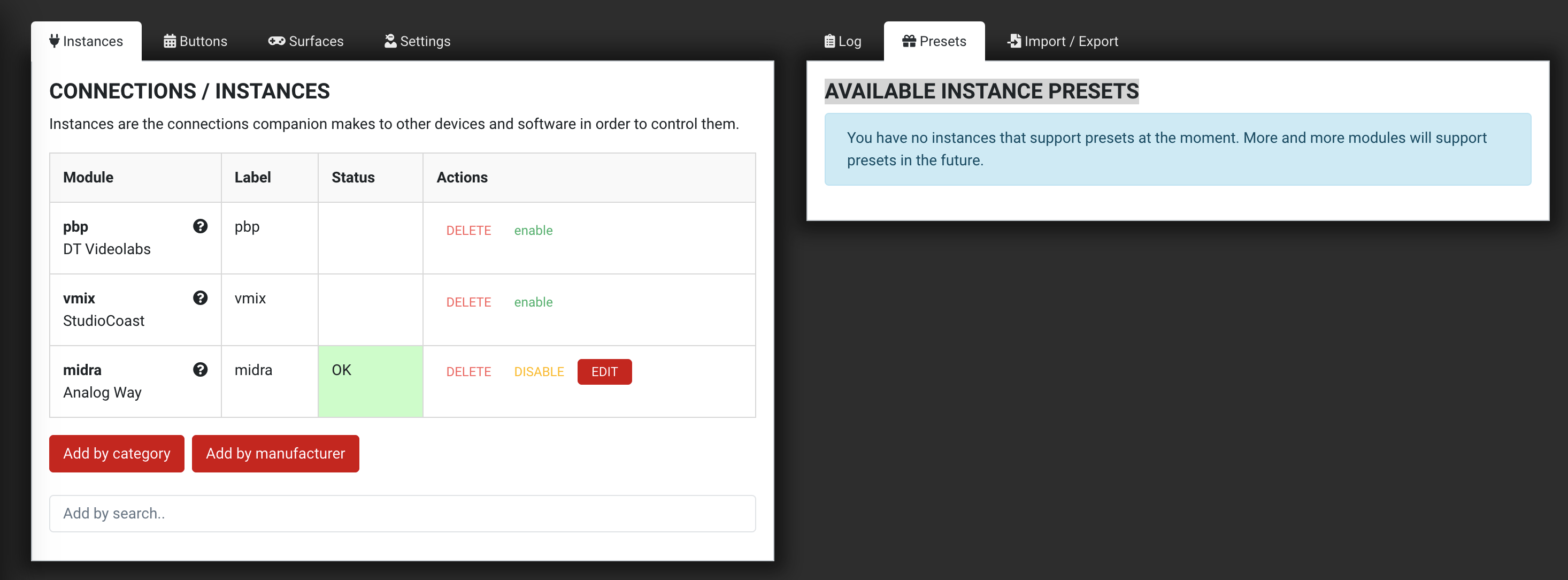 No available instance presets for Analog Way Pulse 2 · Issue #10 ...