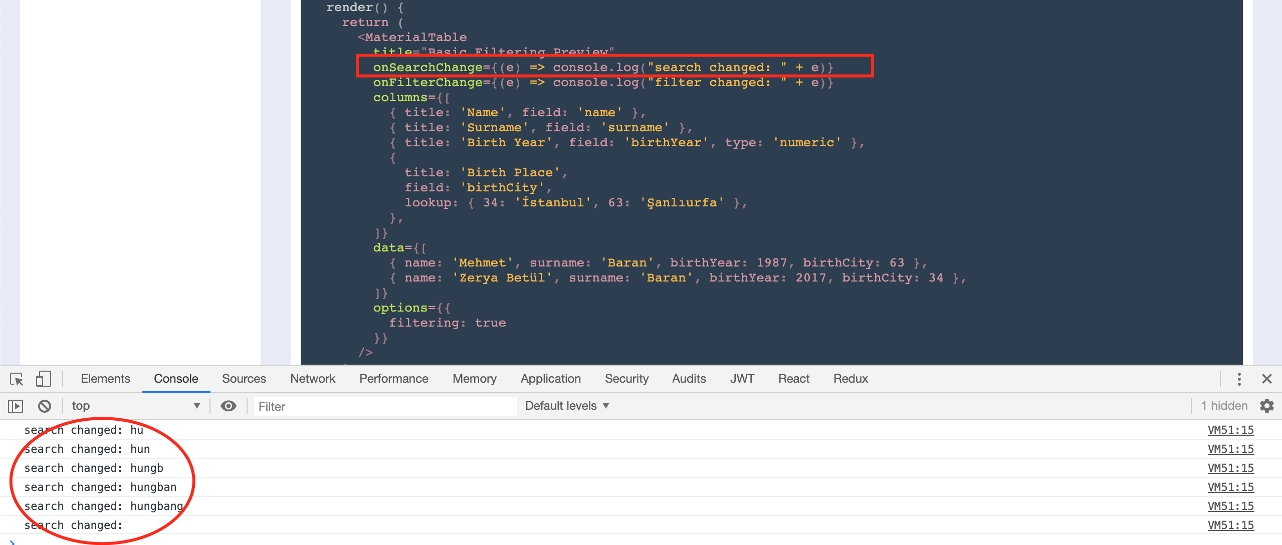 Server side filtering with onFilterChange function. · Issue #978 · mbrn ...