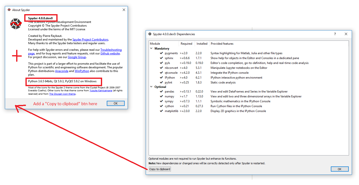 Add a "Copy to clipboard" button to the "About Spyder" window · Issue