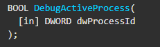 DebugActiveProcess() MSDN