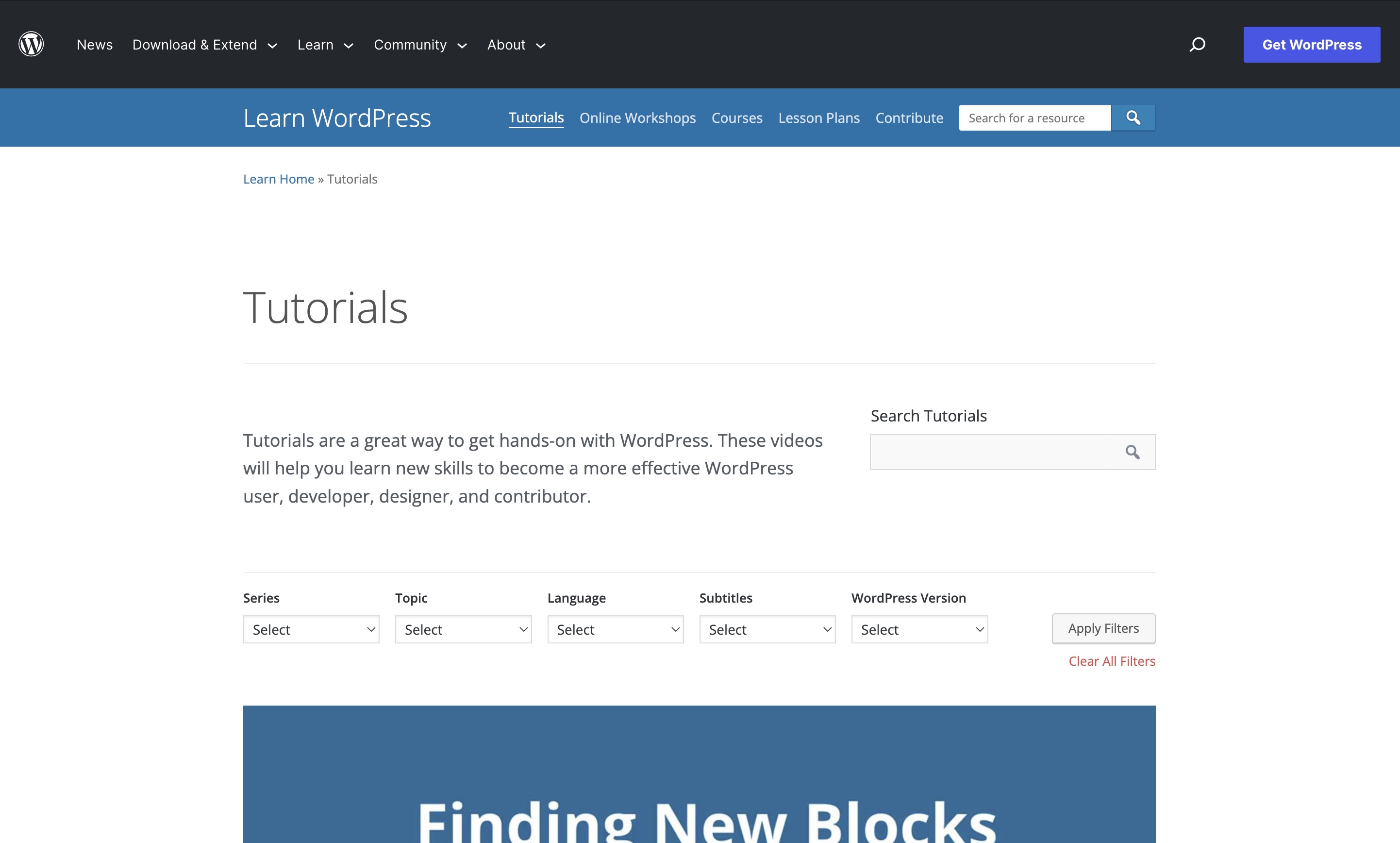 Reduce space at top of archive pages · Issue #1134 · WordPress/Learn ...