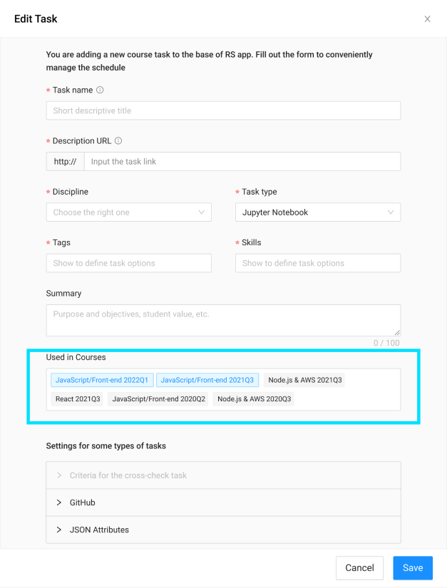 Manage tasks screen: Tasks Used in Courses · Issue #2106 · rolling ...