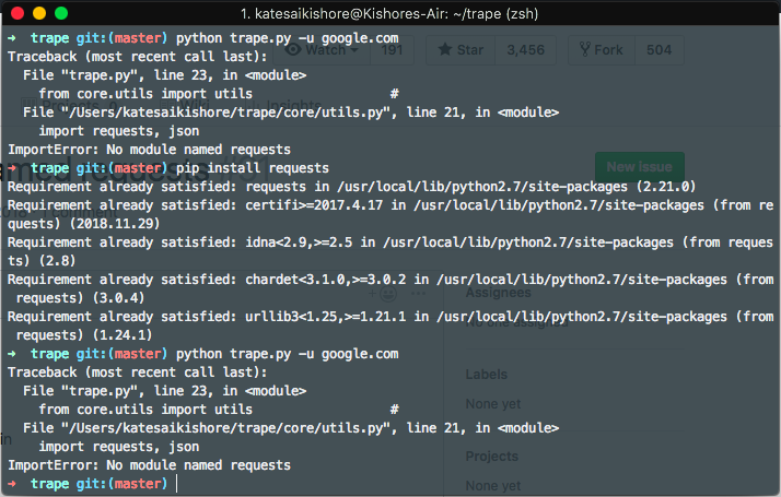Importerror: No Module Named Requests · Issue #91 · Jofpin/Trape · Github
