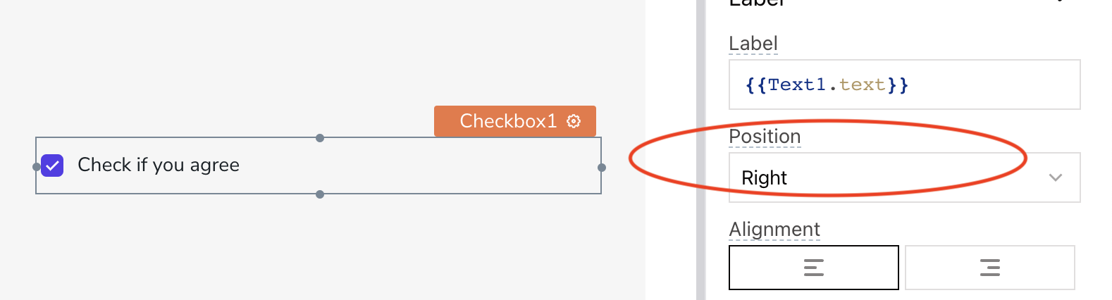 [Bug]-[1568]:Checkbox widget - Label -> Position - On selecting Right ...