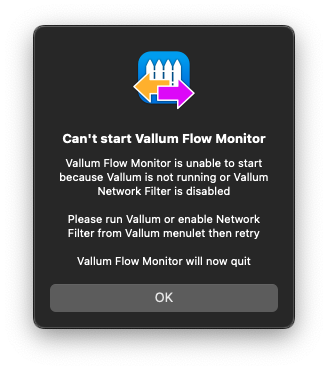 Can't start Vallum Flow Monitor