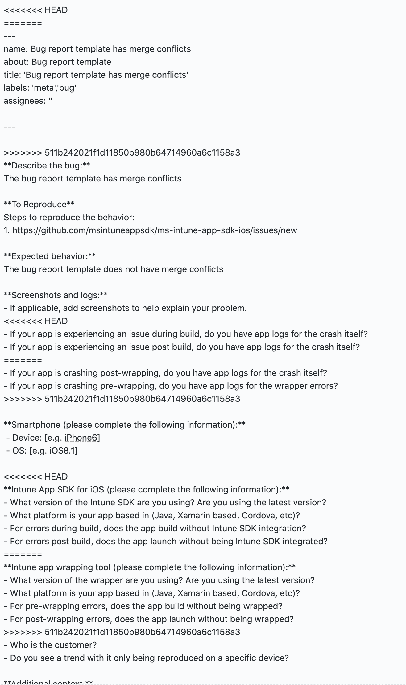 Bug report template has merge conflicts · Issue #105 · microsoftconnect ...