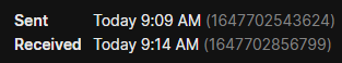 Received Time All incoming messages display as being received 5 minutes ago, sent ...