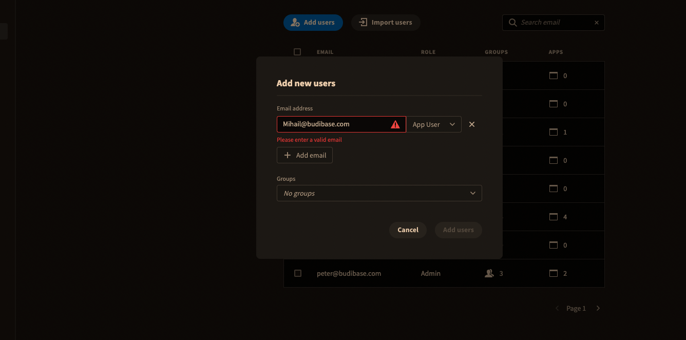 Users, Adding a new user, if you copy the email with empty space in ...