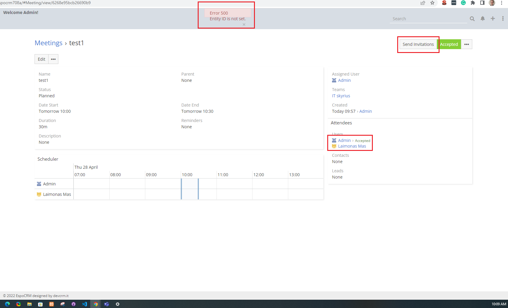Error after sending invitations · Issue #2296 · espocrm/espocrm · GitHub