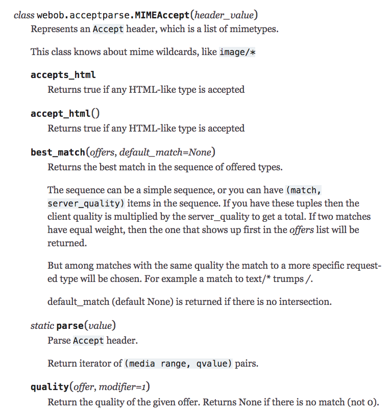 API documentation only includes docstrings for `Accept` and `MIMEAccept ...