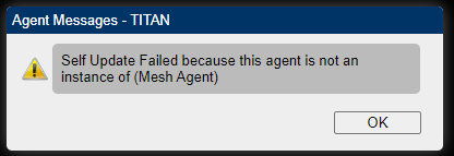 Self Update Failed because this agent is not an instance of (Mesh Agent ...