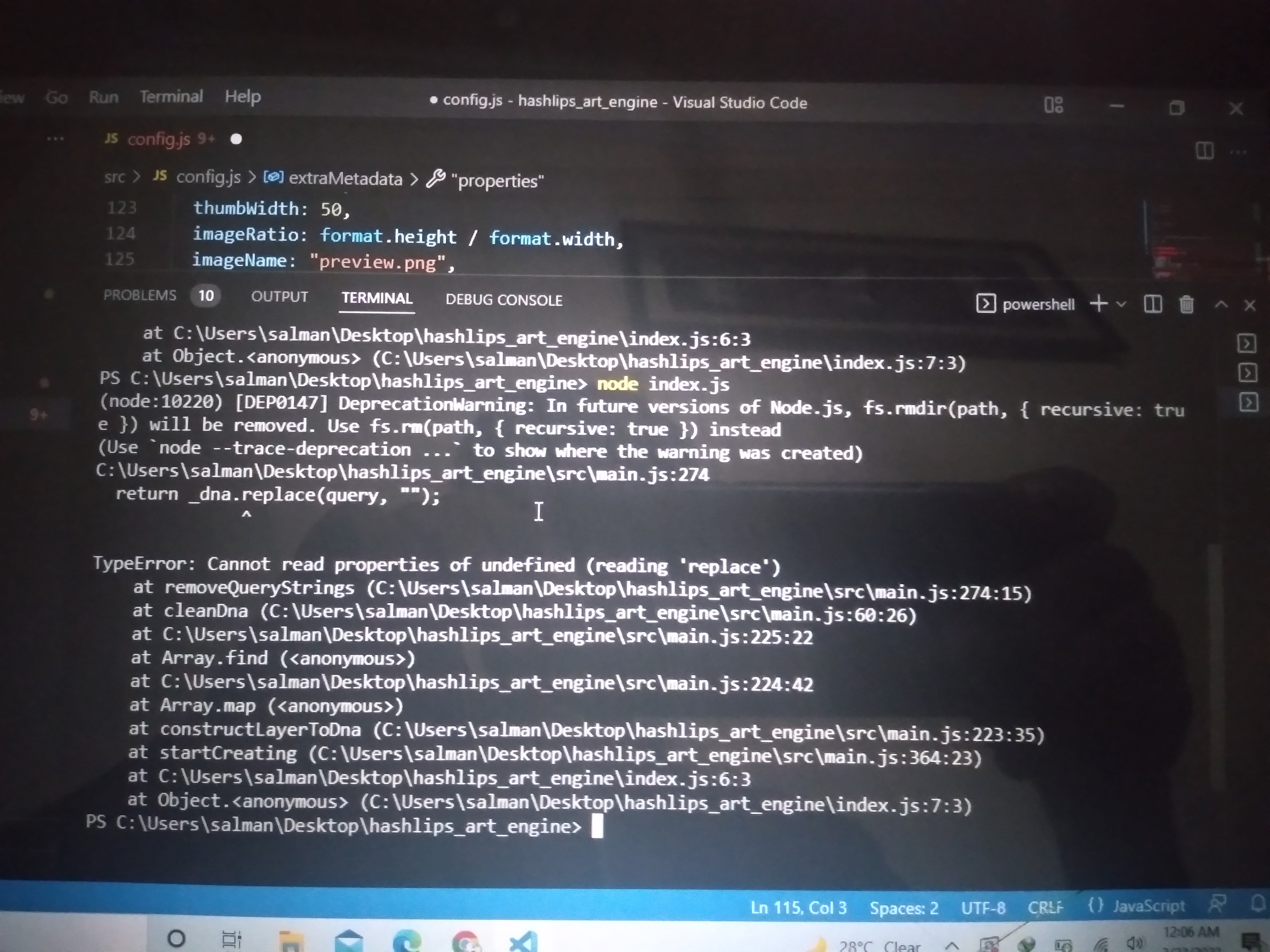 Deprecation warning of node js · Issue #981 · HashLips/hashlips_art ...