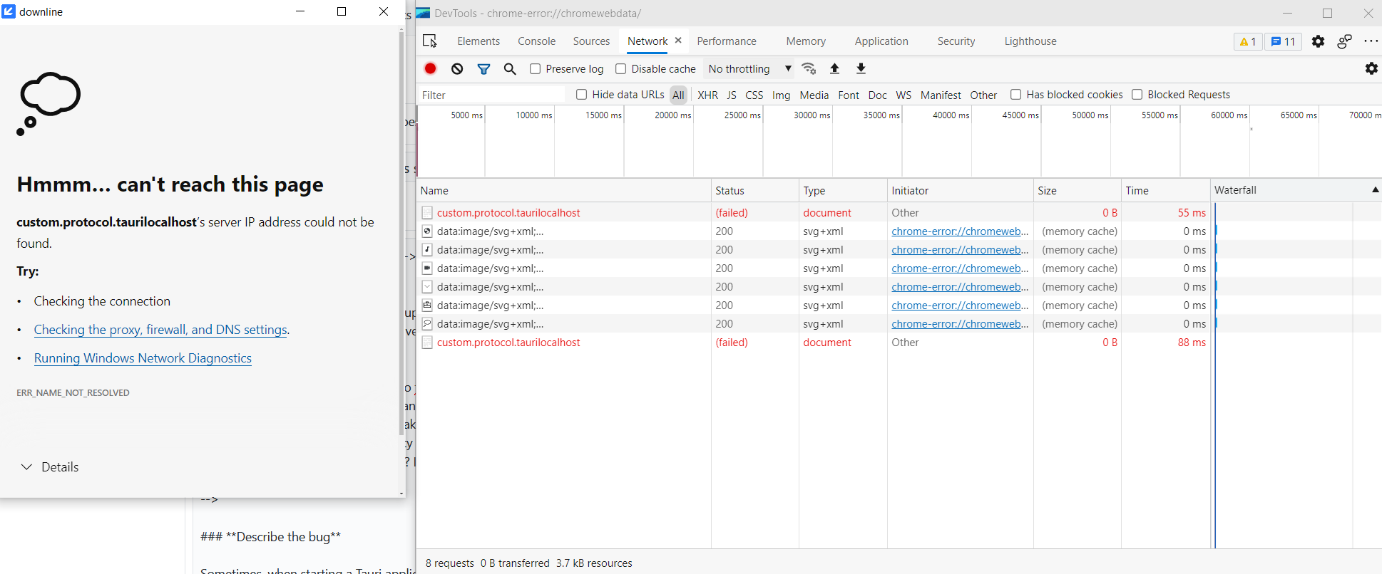 "custom.protocol.taurilocalhost’s server IP address could not be found ...